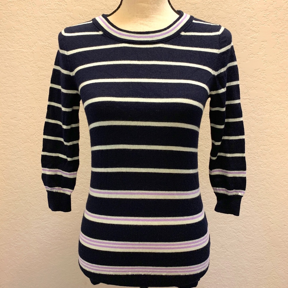J.Crew  100% Merino Wool Knit Sweater in Navy Stripes size XS